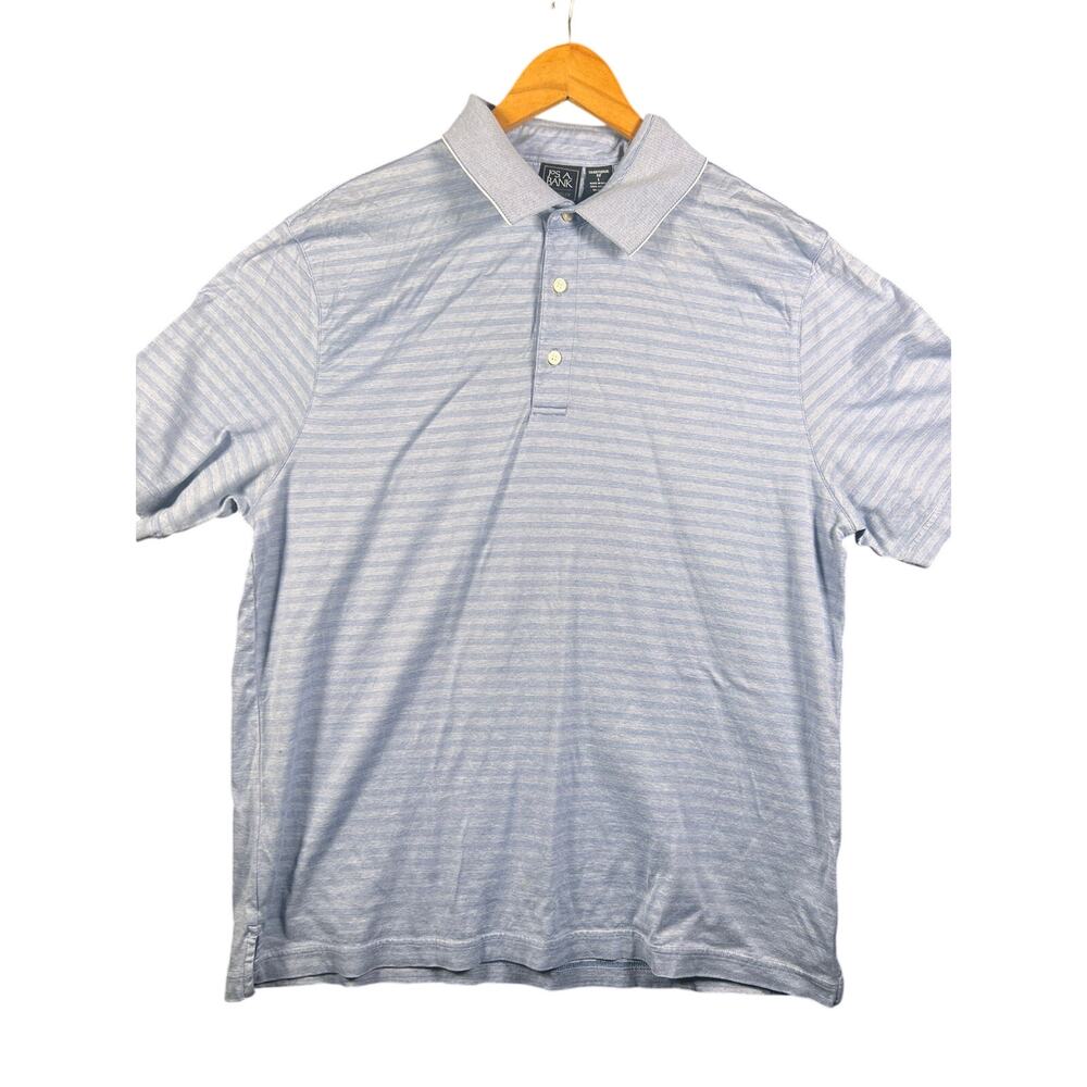 Jos A Bank Polo Shirt Mens L Reserve Traditional Fit Striped Short Sleeve Blue